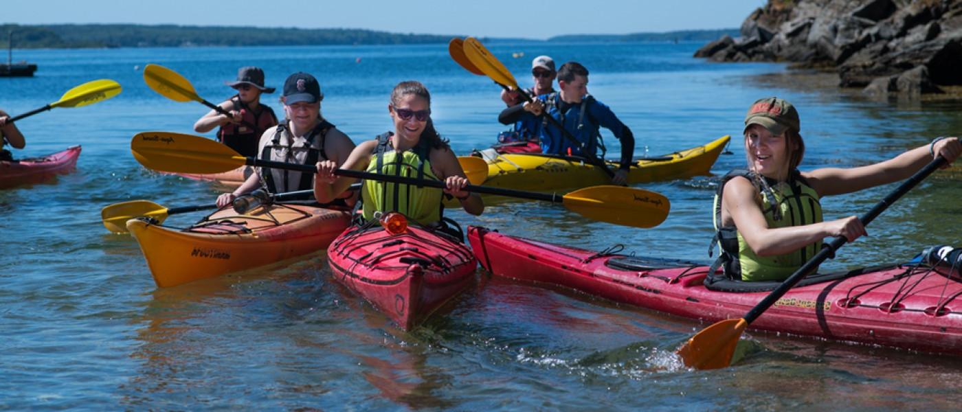 A group of U N E students kayaking